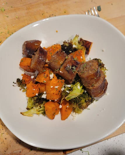 Broccoli, Sweet Potato, and Sausage Pan