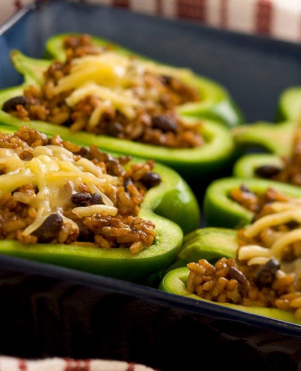 Black Bean and Rice Stuffed Peppers with Jack Cheese