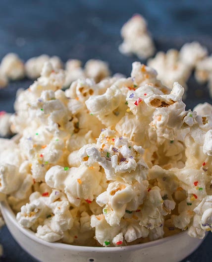 White Chocolate Birthday Cake Popcorn