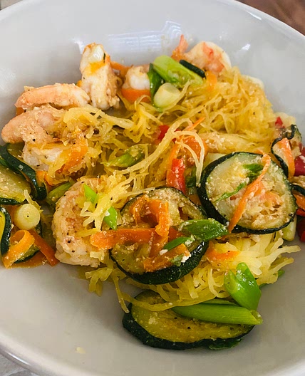Garlic Shrimp Primavera with Spaghetti Squash
