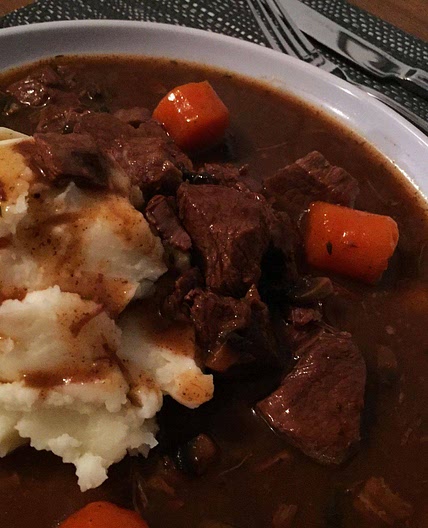 Slow cooked beef and red wine casserole