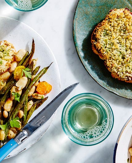 Herb-Crusted Cauliflower Steaks with Beans and Tomatoes Recipe