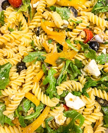 Vegan Greek Pasta Salad with Arugula