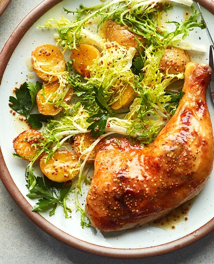Honey Mustard Sheet Pan Chicken Dinner With Potatoes and Salad | Epicurious