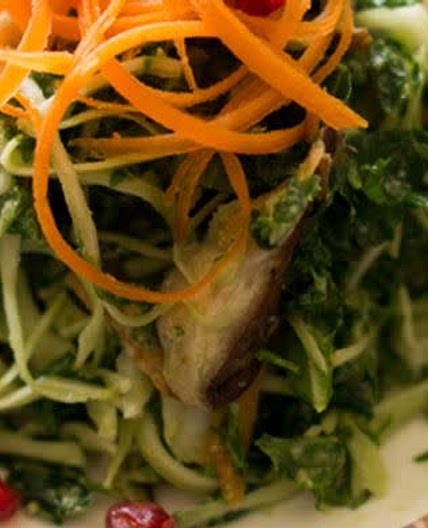 Kale, Cabbage and Mushroom Salad with Lemon Sesame Dressing