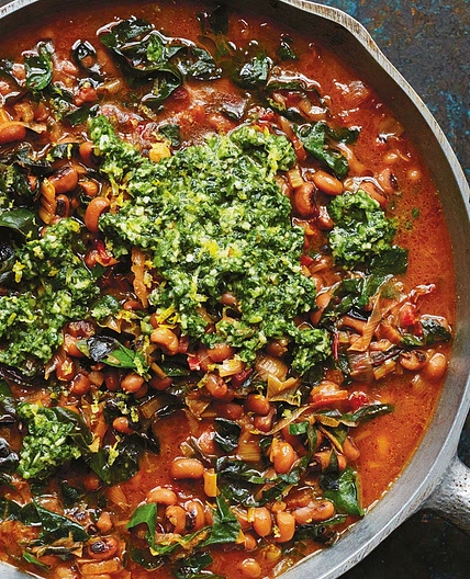 Black-Eyed Peas With Chard and Green Herb Smash Recipe