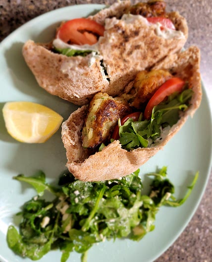 Zucchini and feta fritter pita pockets
