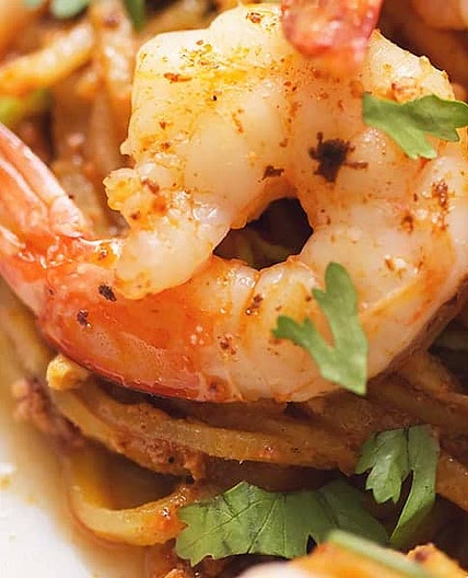 Chayote Squash Noodles with Chorizo and Shrimp