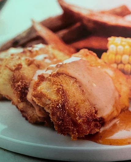 Cornbread-Crusted Mahi-Mahi and Honey-BBQ Aioli