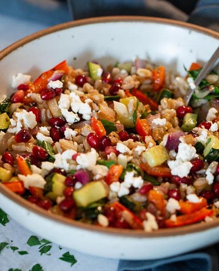 Warm Farro Grain Salad With Pomegranate