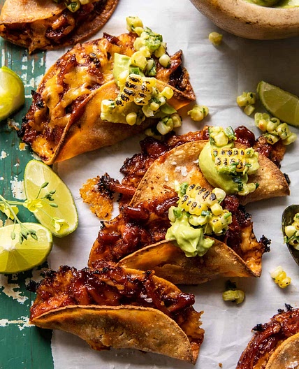 Crispy Chipotle BBQ Chicken Tacos with Creamy Charred Corn Salsa