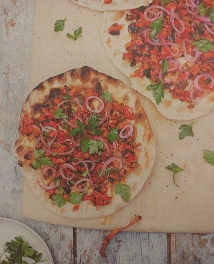 Frying-pan Turkish flatbreads with spoon salad