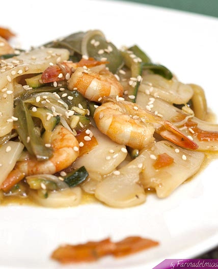 Gnocchi di Riso saltati con Gamberi e Verdure