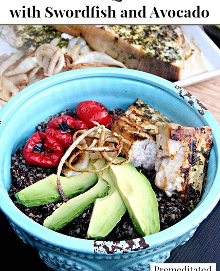 Red & White Quinoa Bowl with Swordfish and Avocado