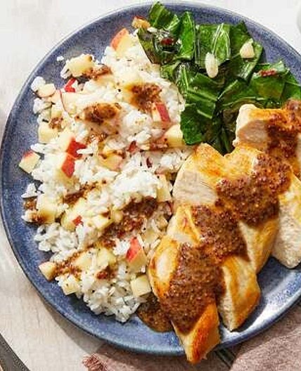 Dijon Chicken Breasts & Apple Rice with Spicy Collard Greens