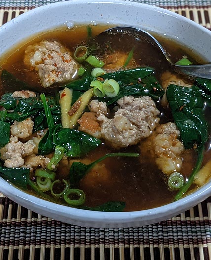Pork and prawn balls in aromatic broth