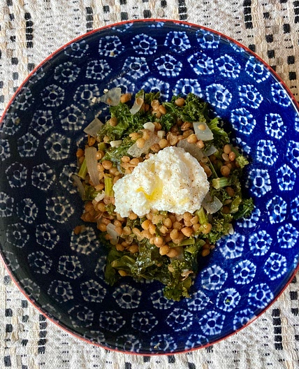 White wine kale and lentils with ricotta