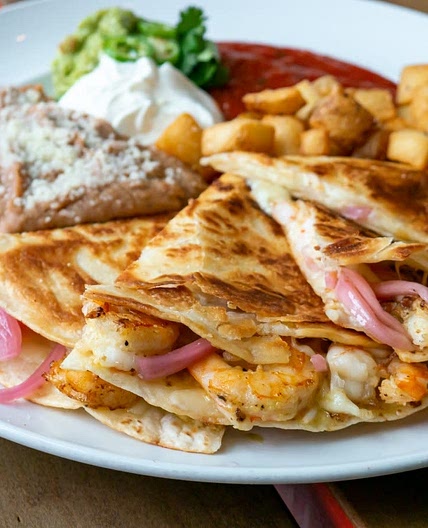 Tortilla Sandwiches Of Grilled Shrimp And Corn With Goat Cheese 