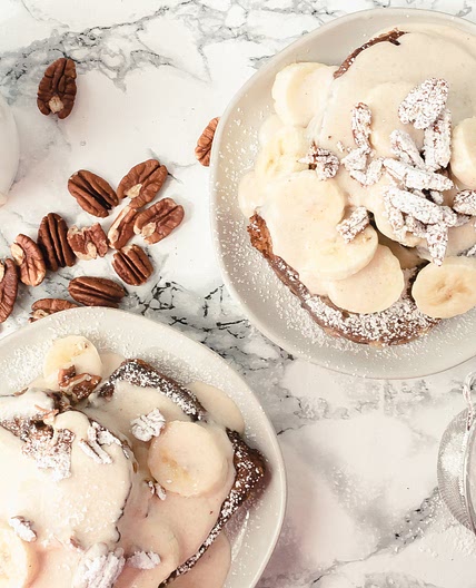 Banana Bread French Toast with Cinnamon Cream Cheese Syrup