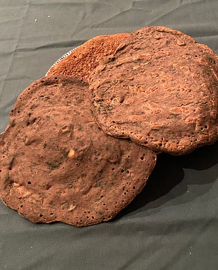 Teff, fava beans and chard flatbread 