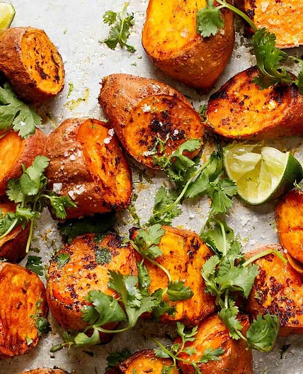 Roasted Sweet Potatoes with Sriracha and Lime