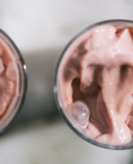 Strawberry banana smoothie with vegan pea protein powder