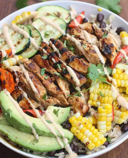 BBQ Ranch Grilled Chicken and Veggie Bowls