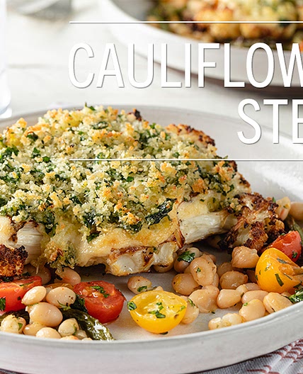 Cauliflower Steak With Beans & Tomatoes