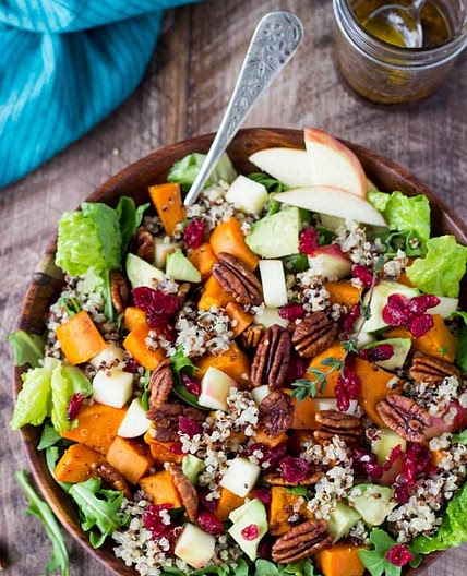 Harvest Sweet Potato + Quinoa Bowl with Maple Dijon Vinaigrette