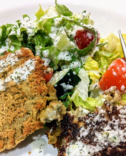 Falafel Salad with Dairy-free Cucumber Tzatziki Sauce