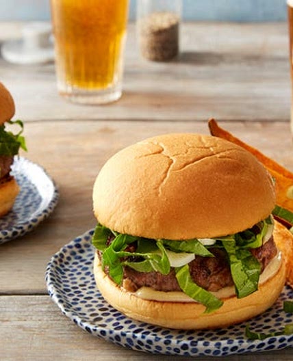 Shiitake & Hoisin Beef Burgers with Miso Mayonnaise & Roasted Sweet Potatoes