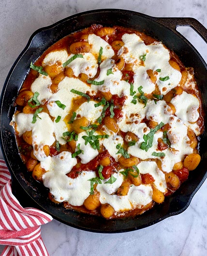 One-Pot Crispy Gnocchi with Burst Tomatoes & Fresh Mozzarella
