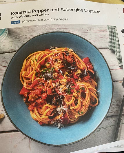 Roasted red pepper and aubergine linguine 