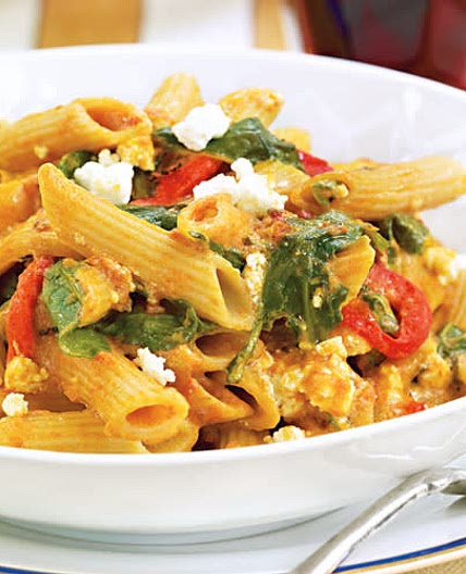 Baked Pasta with Sweet Pepper, Spinach & Arugula