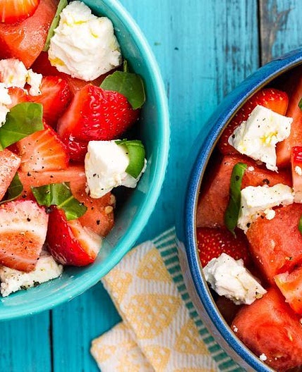 Watermelon Strawberry Caprese Salad