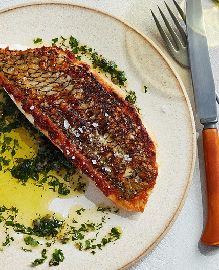Crispy-Skinned Fish With Herb Sauce