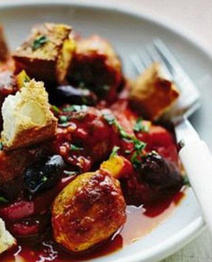 Gino's real Italian food pronto: Italian sausage stew with peppers and crunchy croutons