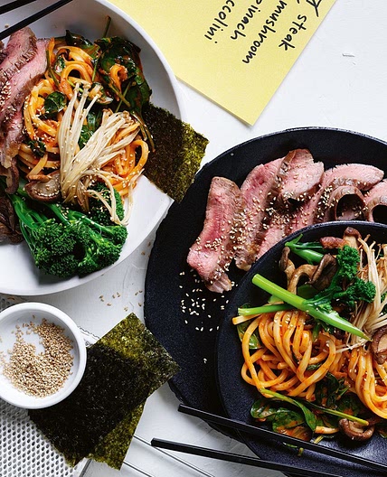 Sesame beef with gochujang udon noodles recipe