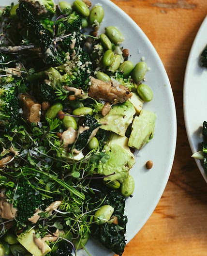 Lentil and tempeh salad with tahini dressing