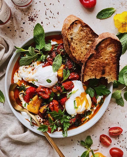 Turkish Eggs with Charred Tomatoes & Sweet Peppers — Lily Morello