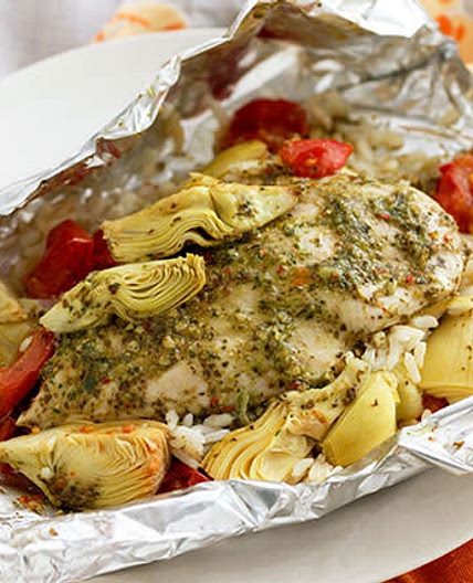 Foil Pack Artichoke Chicken Dinner