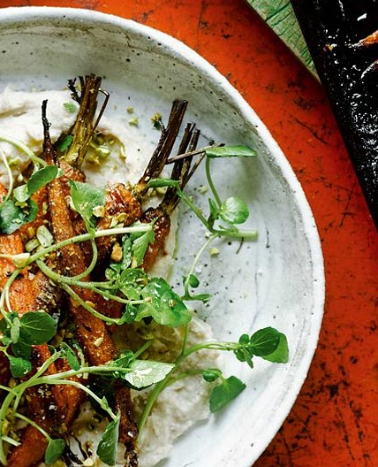 Vegan Spiced Roasted Carrots with Garlic White Bean Mash