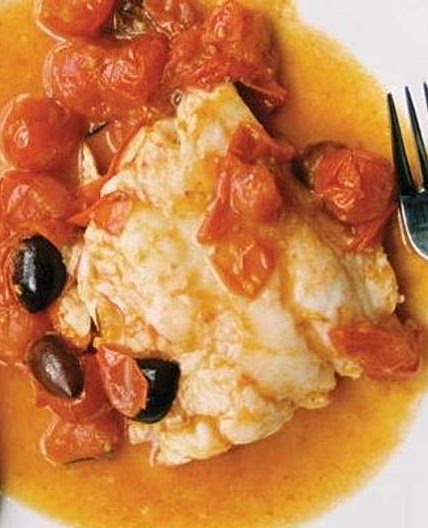 Rosemary and Olive Hake with Cherry Tomatoes