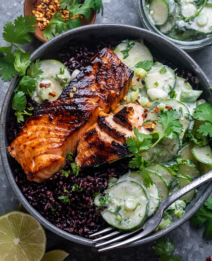 Blackened Miso Salmon with Creamy Coconut Cucumber Salad