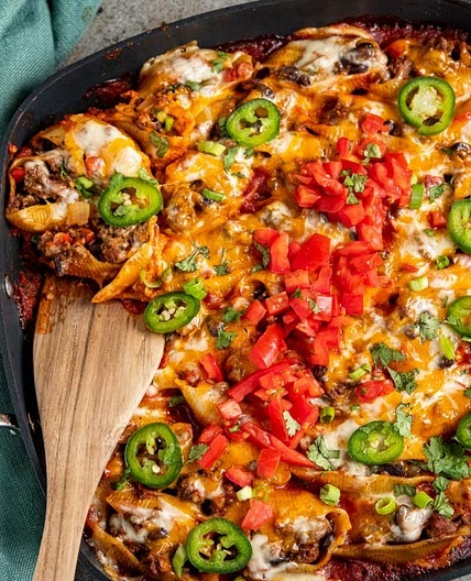 Cheesy Beef Enchilada Stuffed Pasta Shells