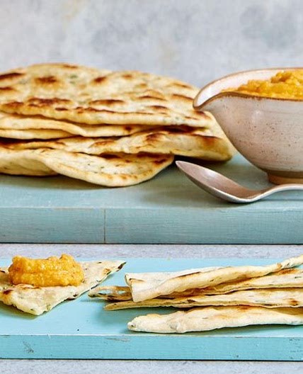 Mary Berry’s Spiced Carrot Hummus with Garlic Herb Flatbread