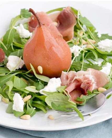 Salade met stoofperen en geitenkaas