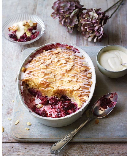 Blackberry bakewell pudding