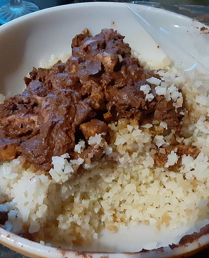 chicken mole with  riced cauliflower