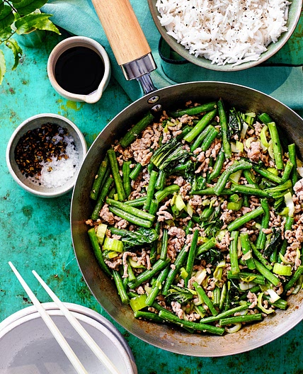 Green bean and pork Szechuan stir-fry
